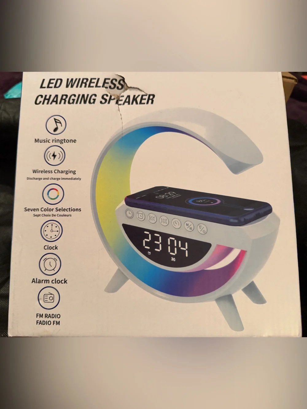 LED Wireless Charging Speaker Alarm Clock - White